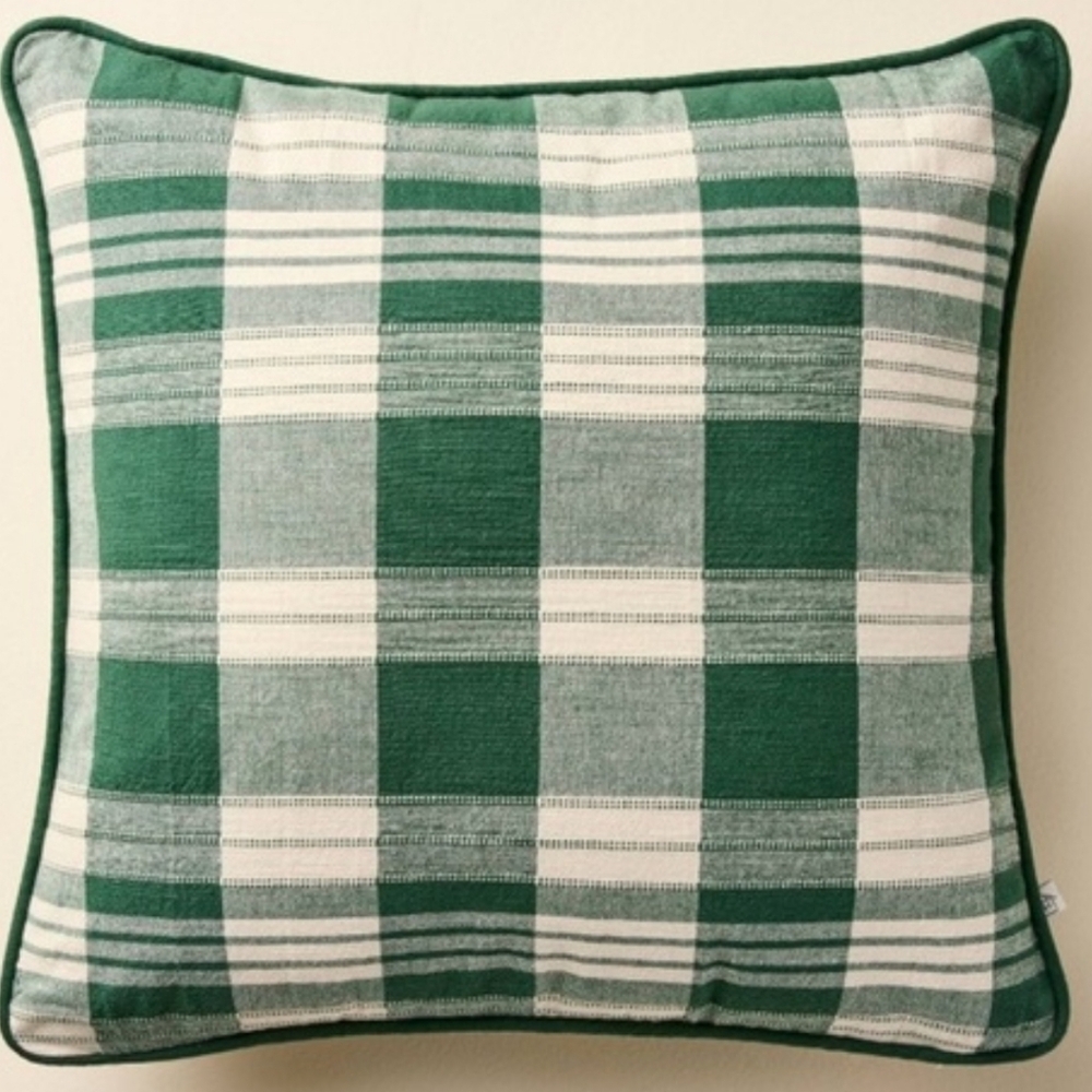 New 18"x18" Plaid Green And Tan Throw Pillow By Hearth And Hand With Magnolia